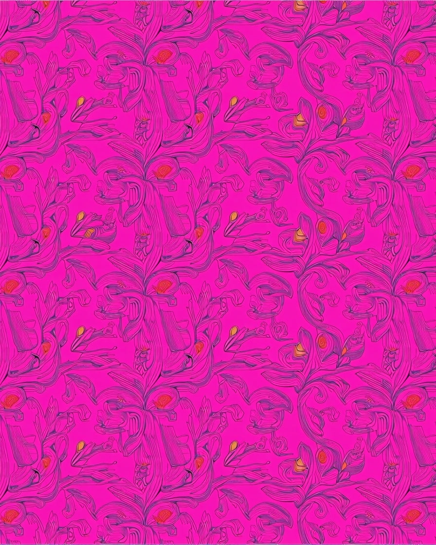 Vibrant Pink Floral Swirl Arrangement Rug