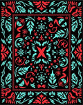Red Turquoise Folk Floral Square Rug