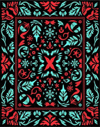 Red Turquoise Folk Floral Square Rug