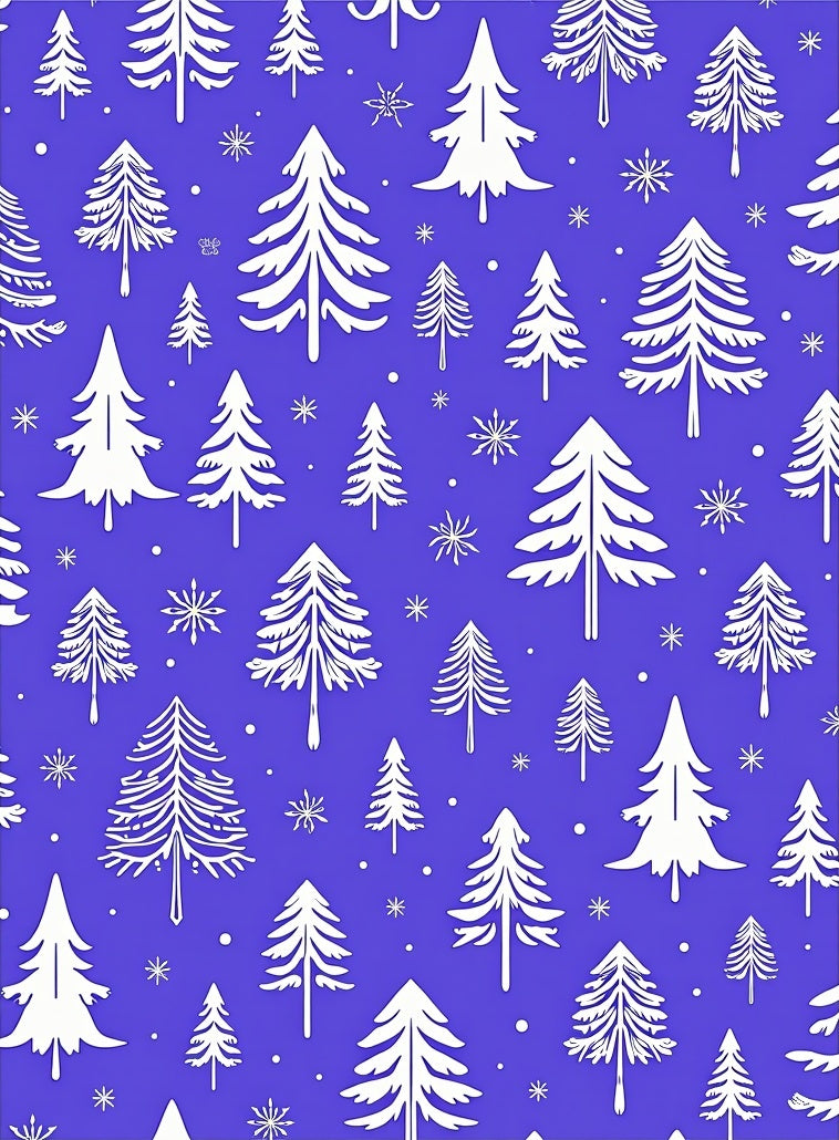 White Trees Snowflakes Blue Background Rug