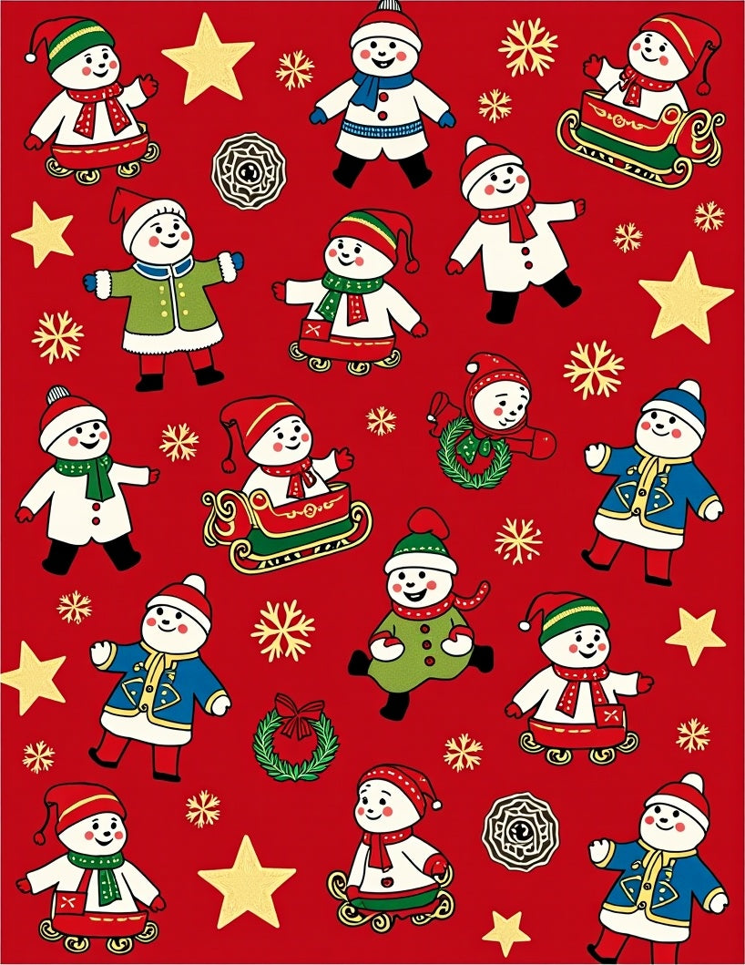 Jolly Snowman Christmas Red Holiday Rug