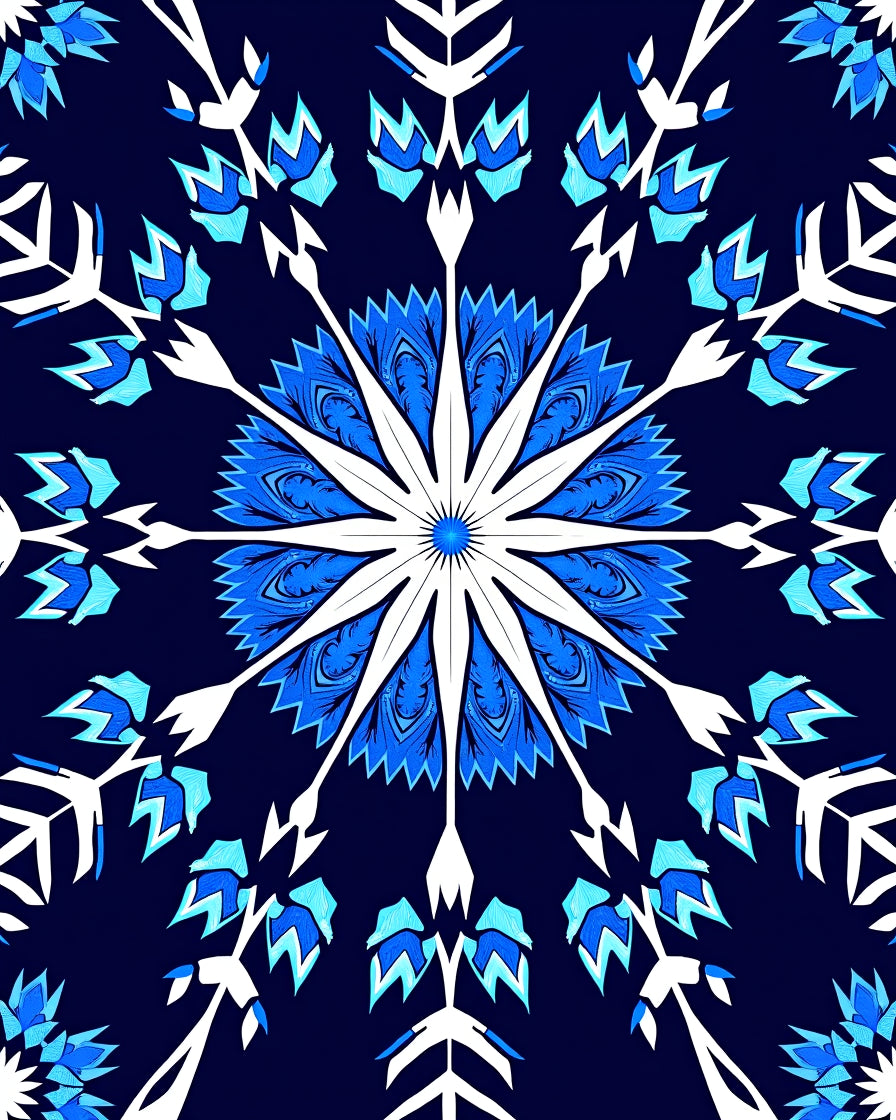 Deep Blue Snowflake Mandala Rug