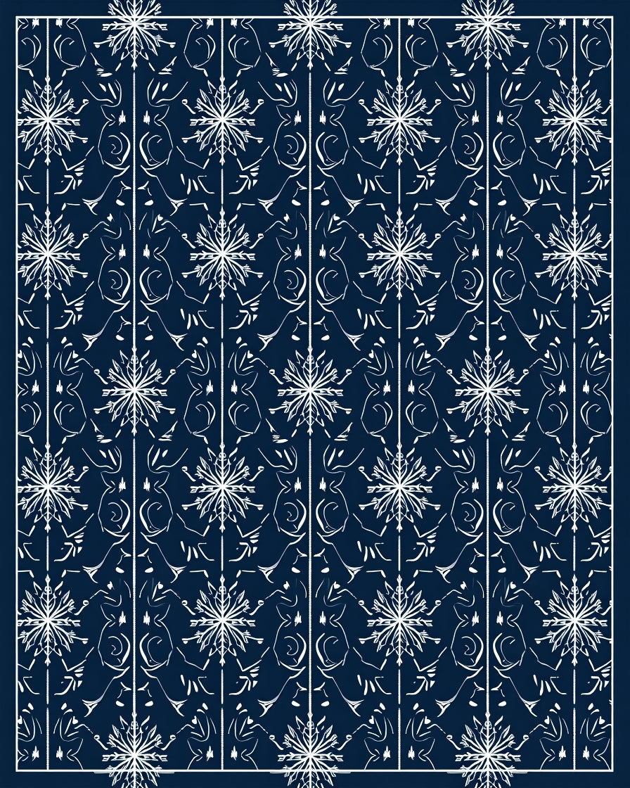 Midnight Blue Snowflake Intertwined Vines Rug