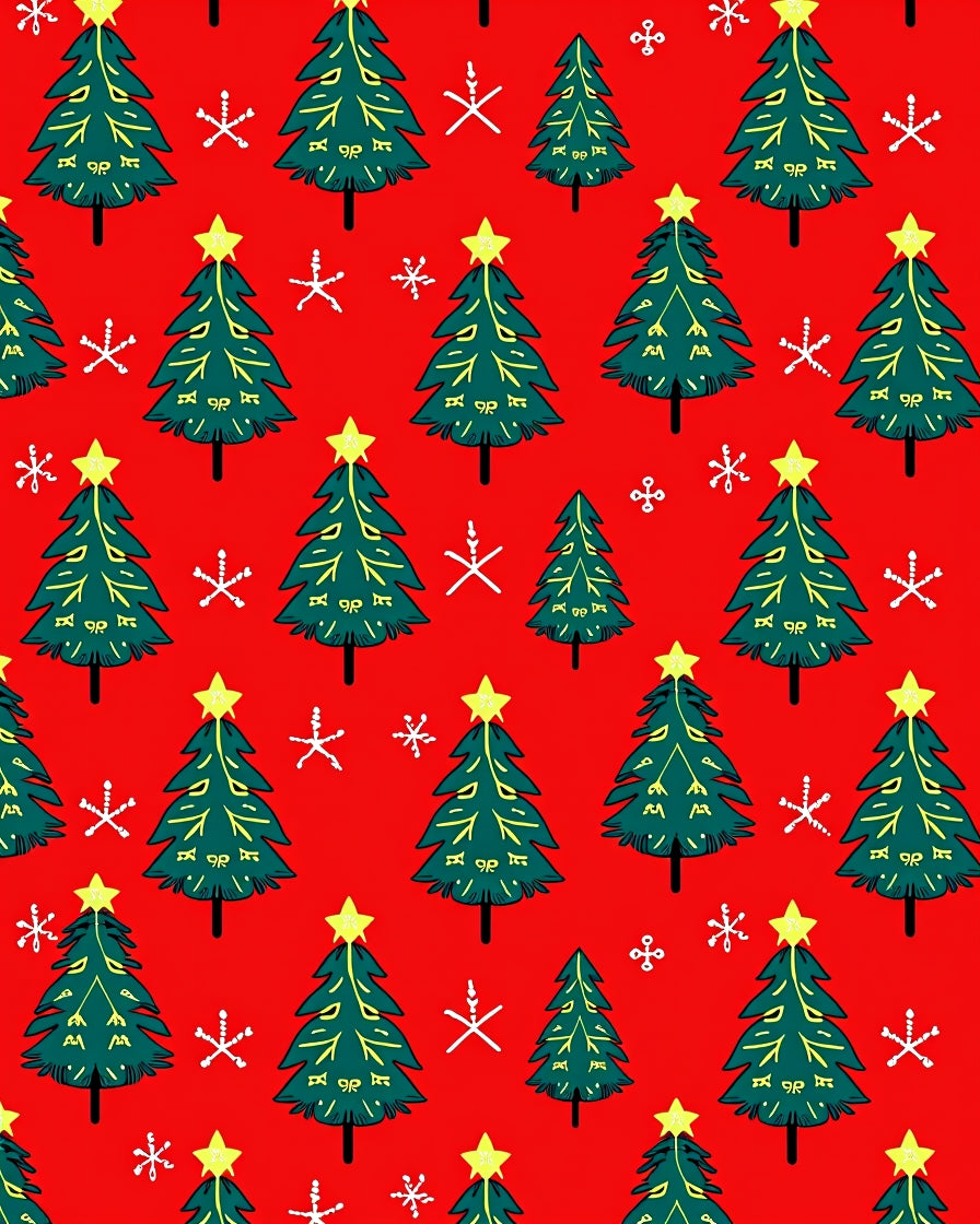 Festive Red Evergreen Star Snowflake Repeat Rug