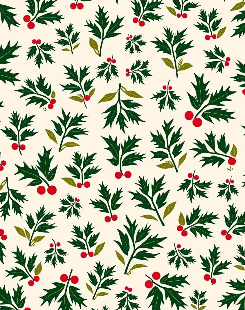 Green Holly Berries Festive Scatter Rug