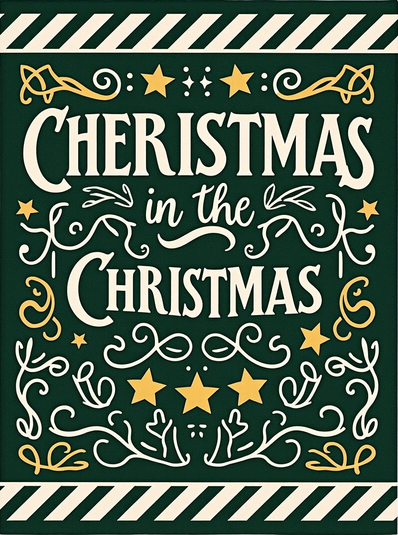 Festive Green Christmas Stars Script Rug