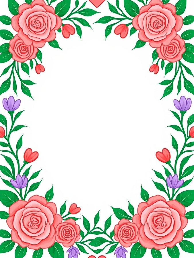 Coral Pink Roses Green Foliage Border Rug