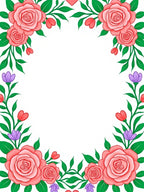 Coral Pink Roses Green Foliage Border Rug