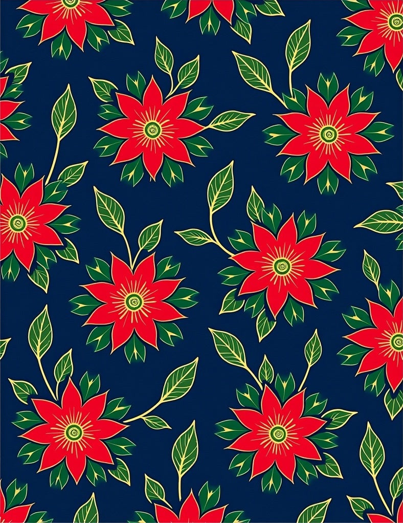 Red Floral Vine Dark Blue Rug