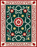 Deep Emerald Red Floral Lattice Rug
