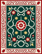 Deep Emerald Red Floral Lattice Rug