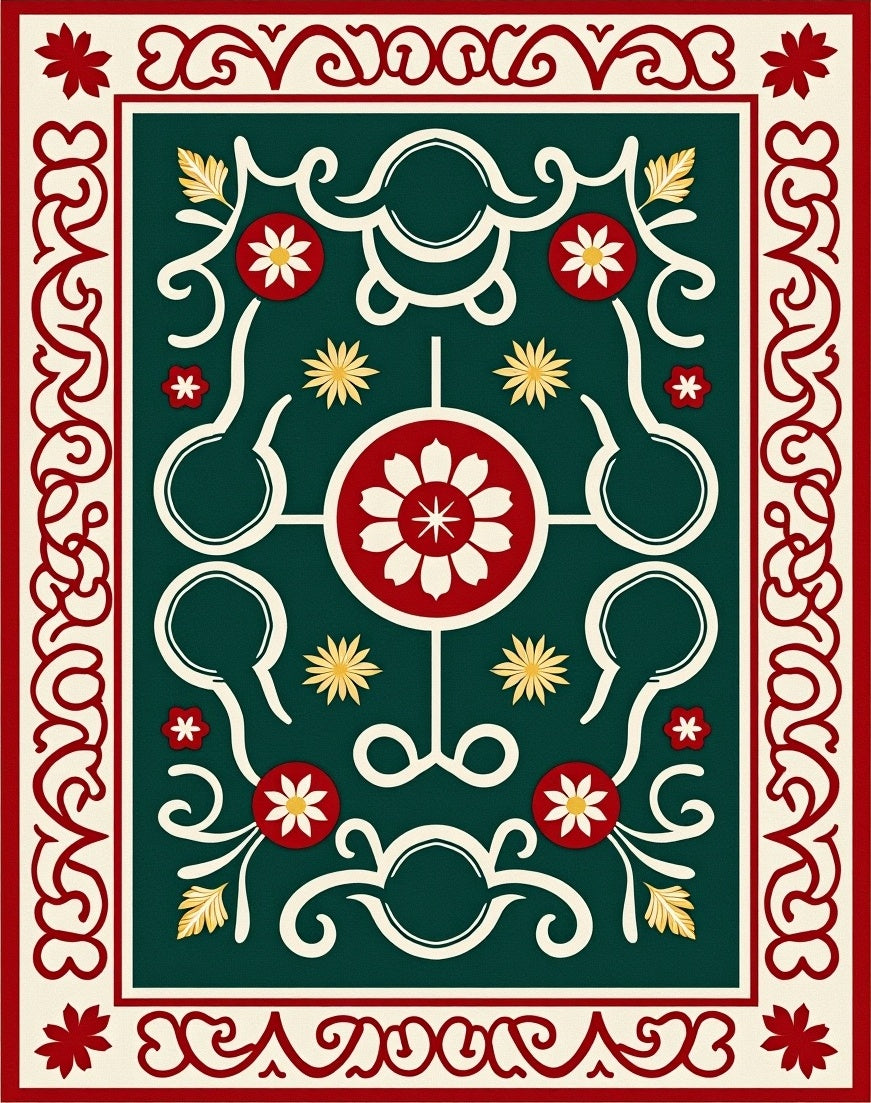 Deep Emerald Red Floral Lattice Rug