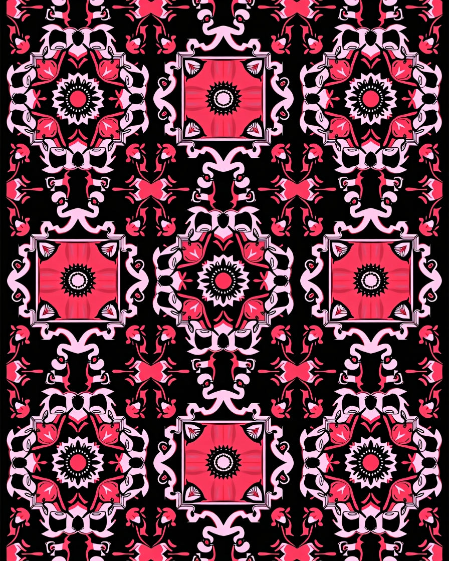 Crimson Pink Floral Medallion Square Rug