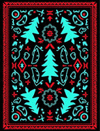 Nordic Folk Art Tree Motif Rug