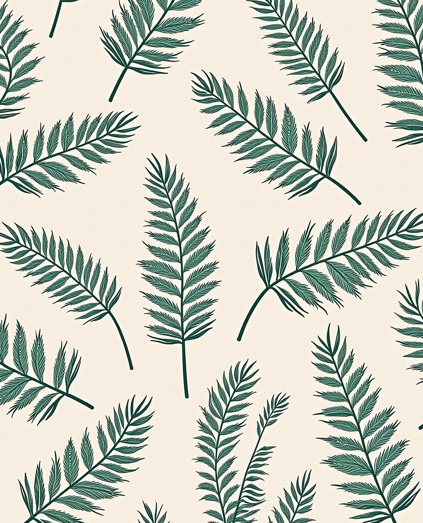 Forest Green Palm Frond Scattered Rug