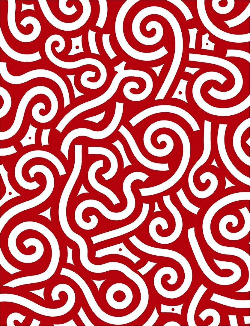 Crimson White Swirls Abstract Art Rug