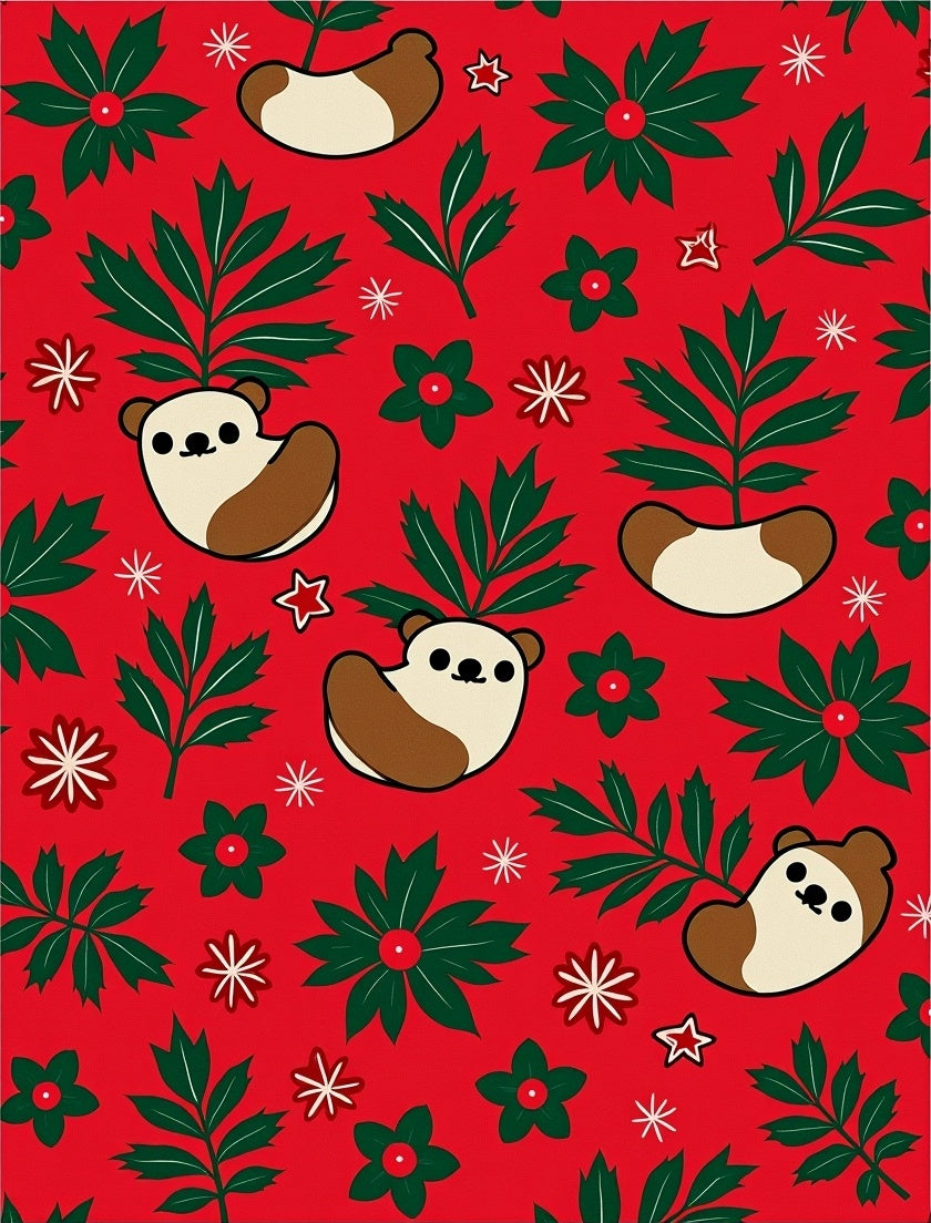 Festive Red Bear and Holly Garland Rug