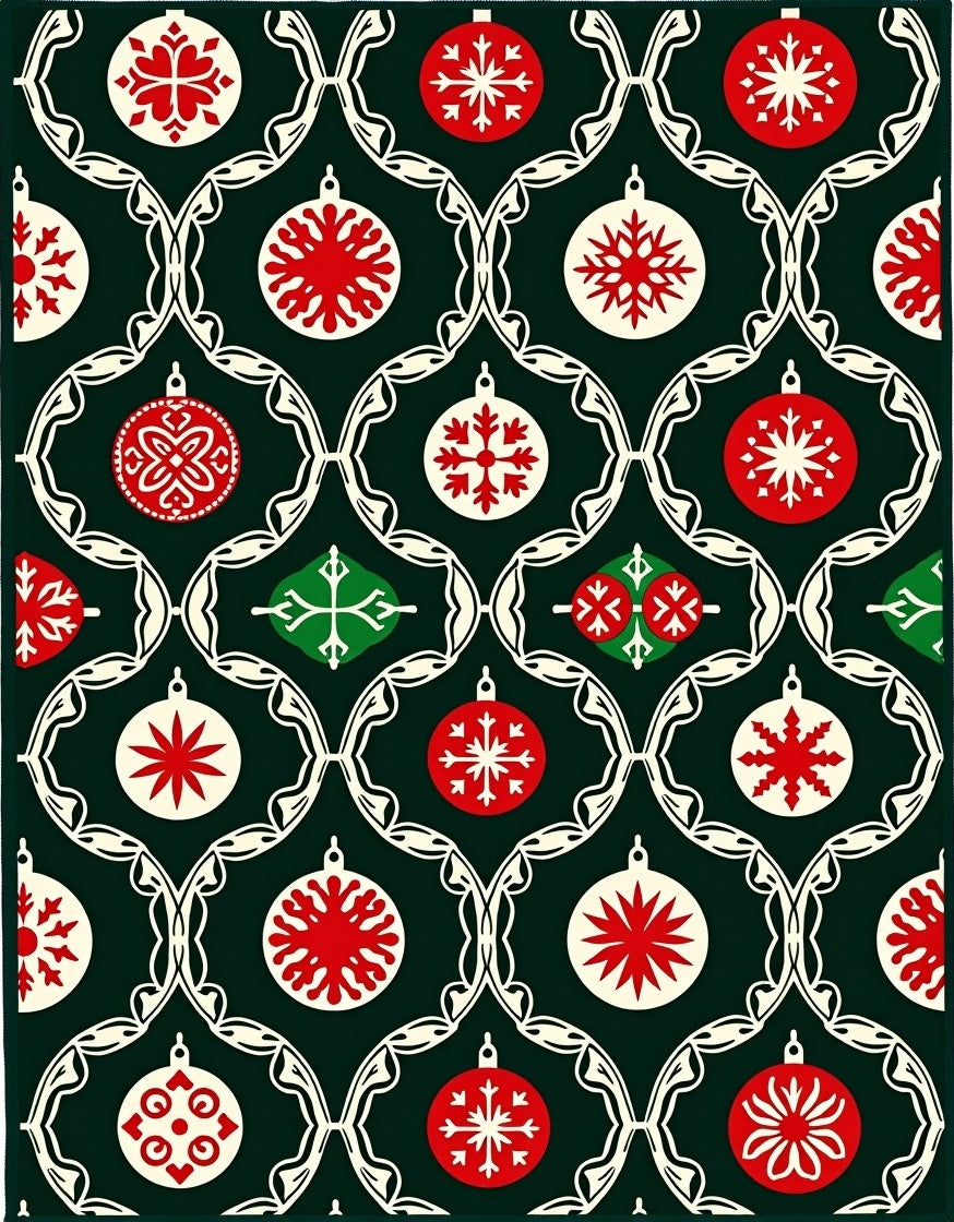 Festive Red White Christmas Ornament Rug