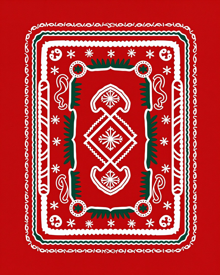 Red White Folk Art Star Medallion Rug