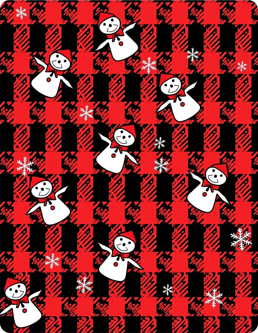 Red Black Buffalo Plaid Snowmen Snowflakes Rug