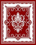 Crimson white ornate acanthus floral centerpiece Rug