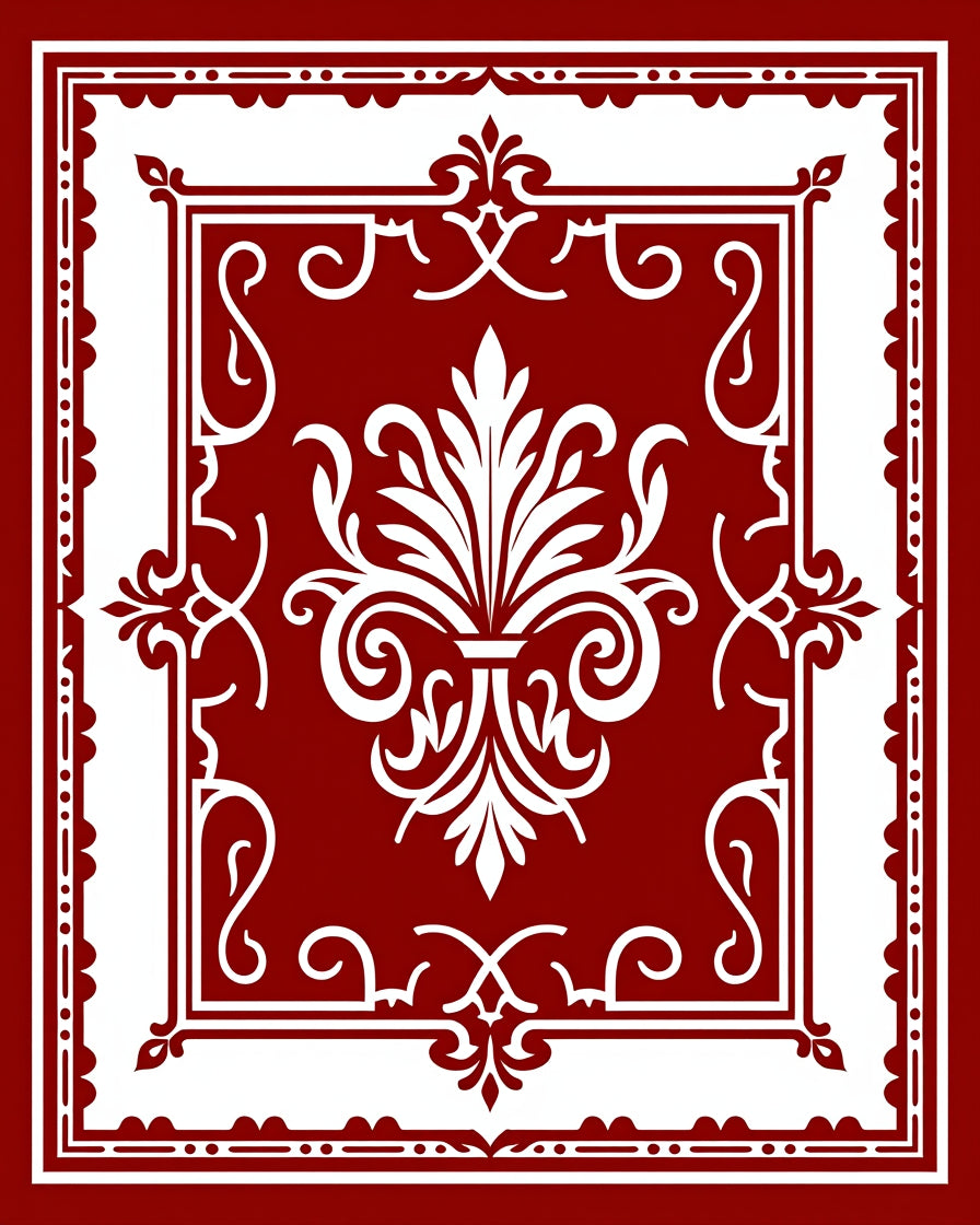 Crimson white ornate acanthus floral centerpiece Rug