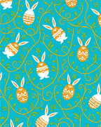 Orange White Egg Bunny Vine Blue Rug