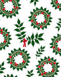 Green Leaf Red Berry Wreath Round Rug