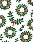 Green Leaf Red Berry Wreath Round Rug