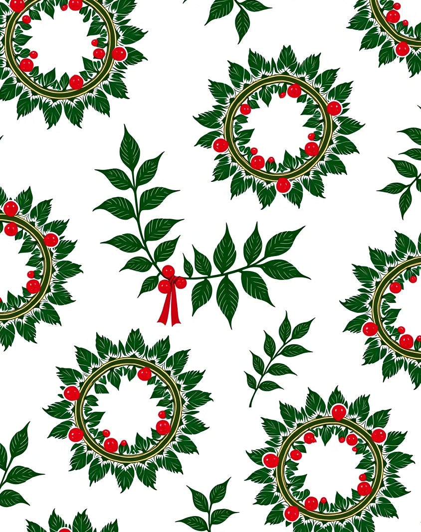 Green Leaf Red Berry Wreath Round Rug