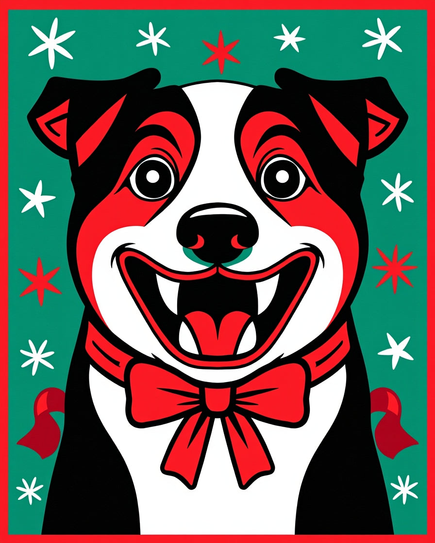 Jolly Red Dog Face Snowflake Border Rug