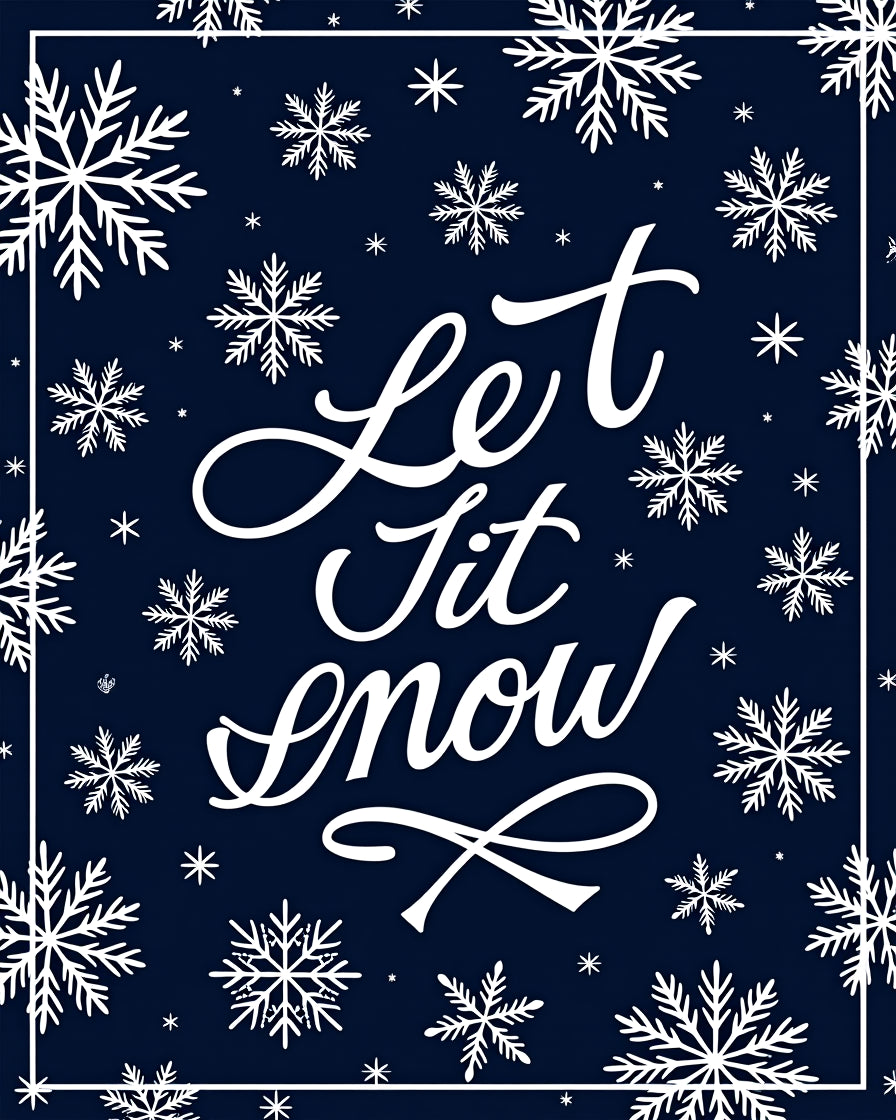 Navy White Snowflakes Let It Snow Rug
