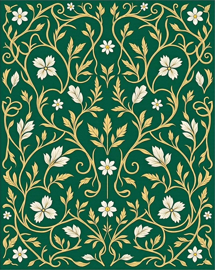 Emerald Green Floral Vine Ornament Rug