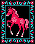Bright Pink Horse Floral Border Rug