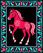 Bright Pink Horse Floral Border Rug