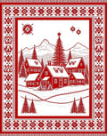 Crisp Red Winter Village Scene Rug