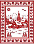 Crisp Red Winter Village Scene Rug