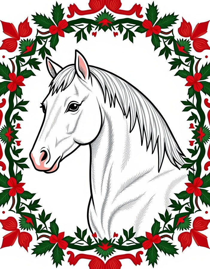 White Horse Festive Floral Wreath Rug