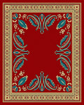 Crimson Red Teal Floral Border Rug