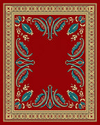 Crimson Red Teal Floral Border Rug