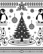 Festive Penguin Christmas Tree Ornaments Rug