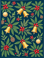 Festive Gold Bells Holly Berries Rug