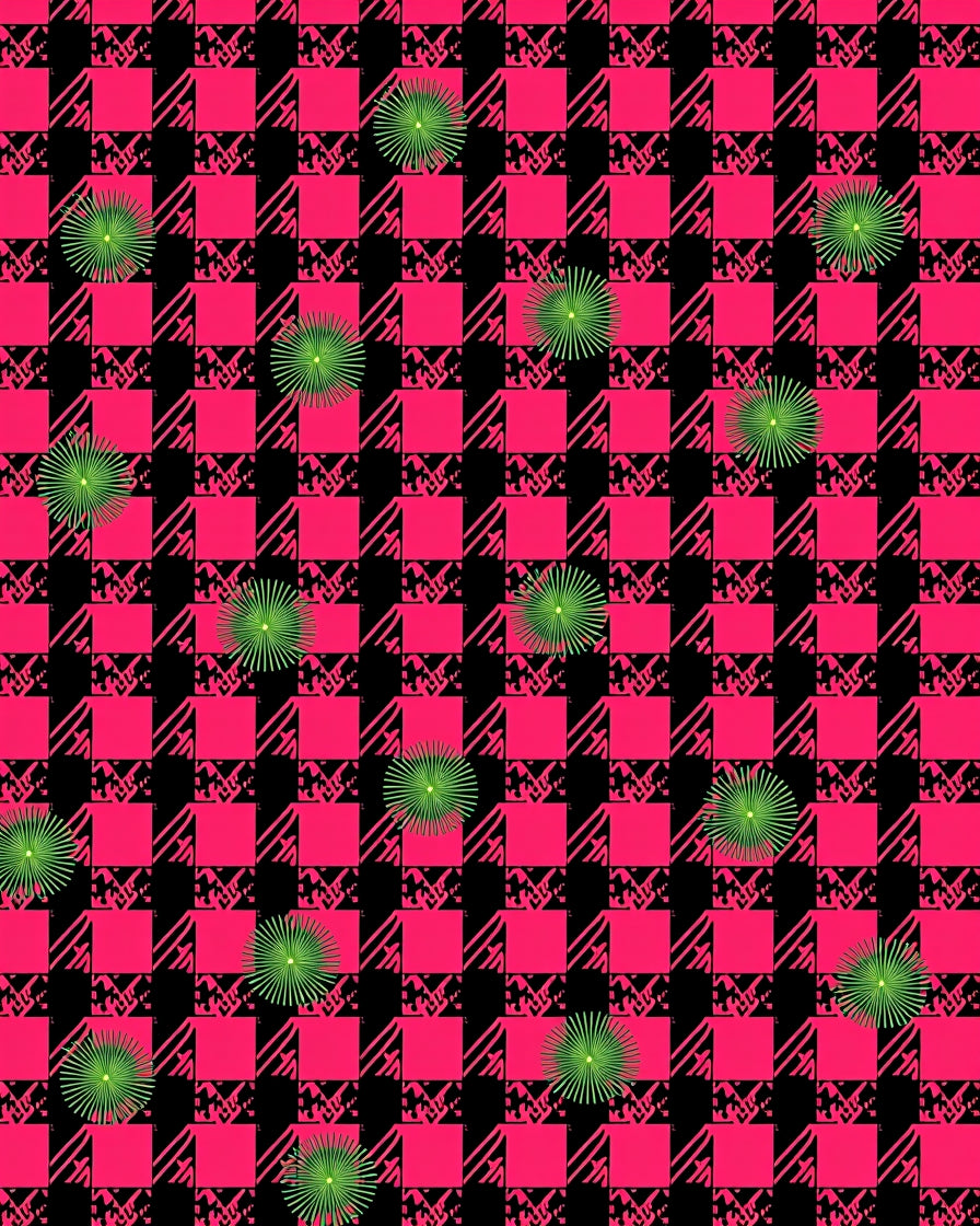 Hot Pink Black Plaid Sunburst Splatter Rug