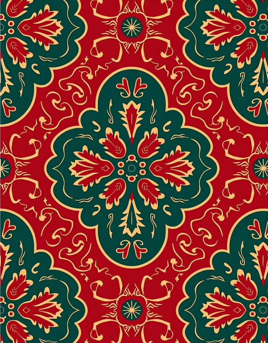 Crimson Teal Floral Medallion Repetition Rug