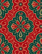 Crimson Teal Floral Medallion Repetition Rug