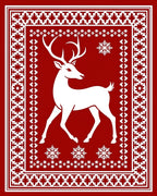 Crimson Deer Snowflake Folk Rug
