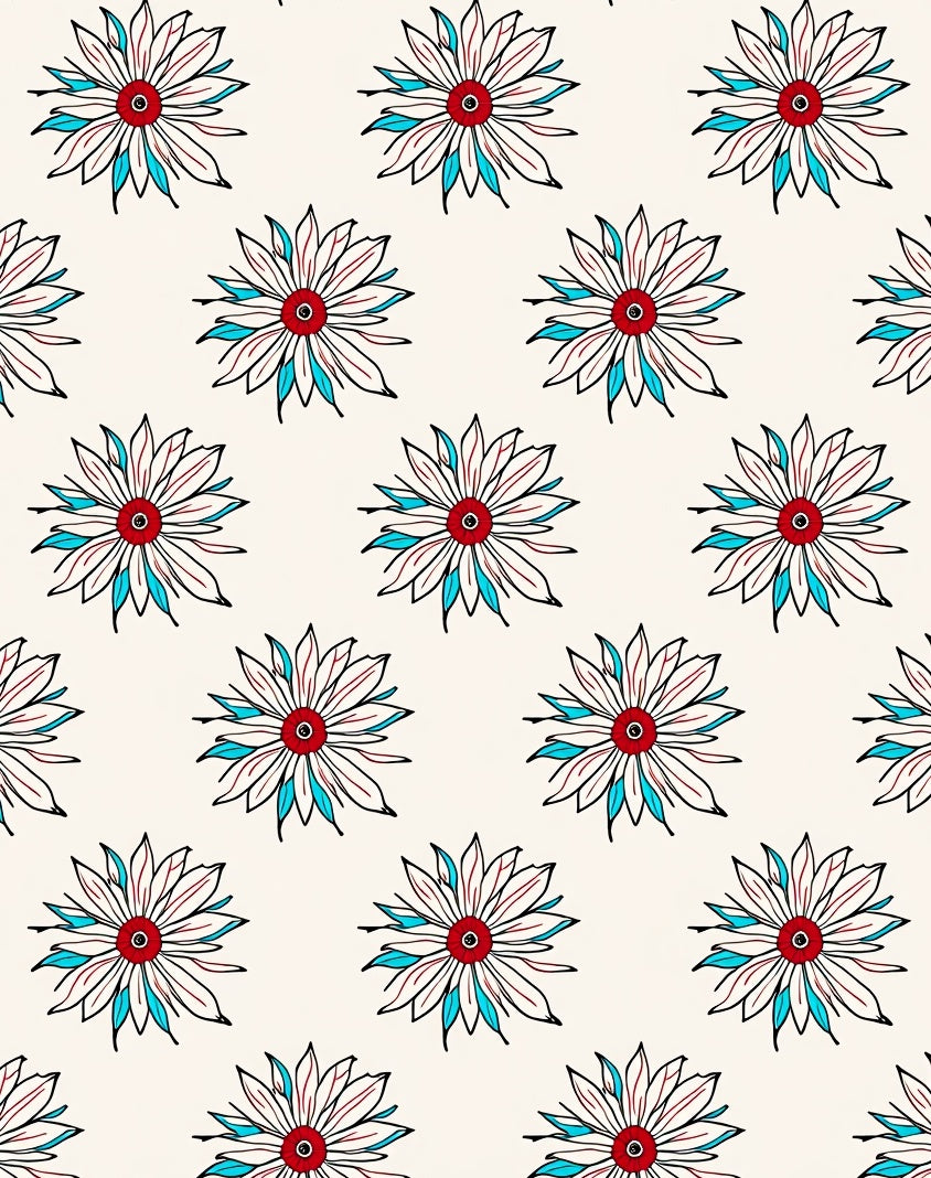 Crimson Blue White Floral Scatter Rug