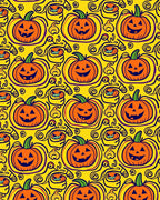 Orange Pumpkin Faces Yellow Swirl Rug