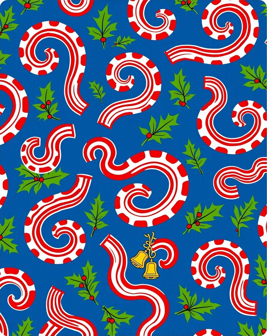 Red Candy Cane Swirl Holly Bells Rug