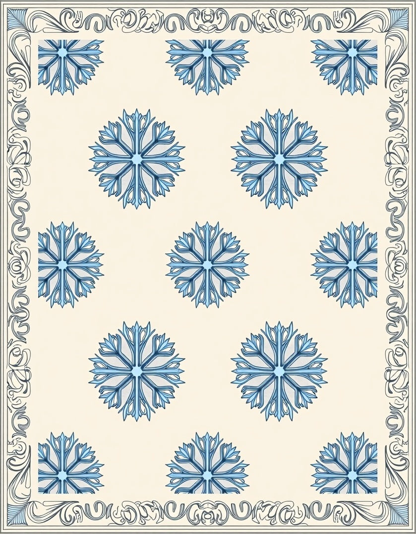 Pale Blue Snowflake Arabesque Border Rug